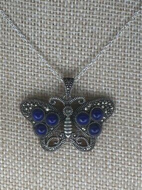Sterling Silver and Lapis Lazuli Butterfly Pendant on Silver Box Chain